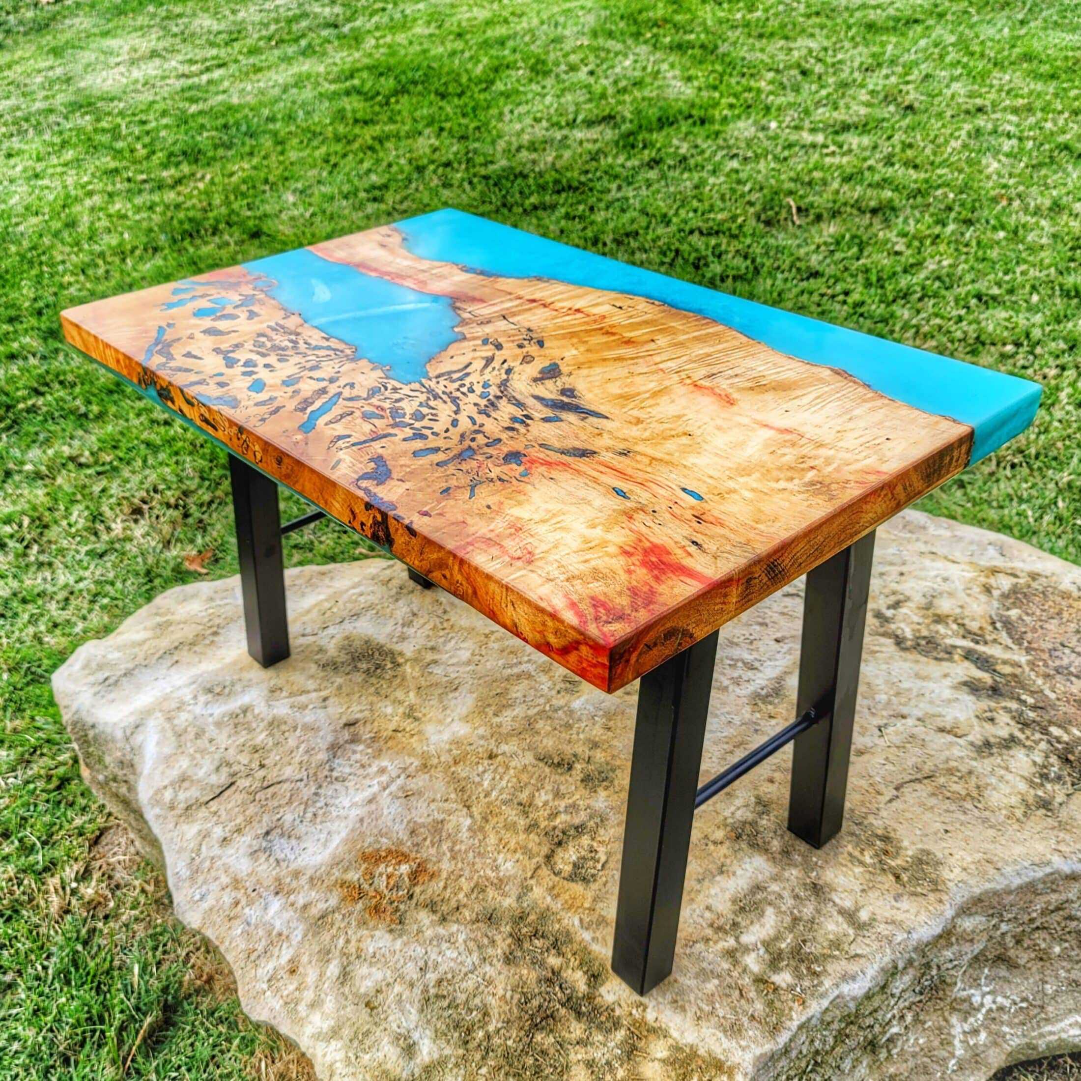 1,000 Lake End Table- Box Elder w/ Turquoise Expoxy