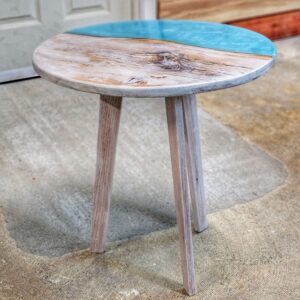 Turquoise Epoxy – Pickled White Oak Side table