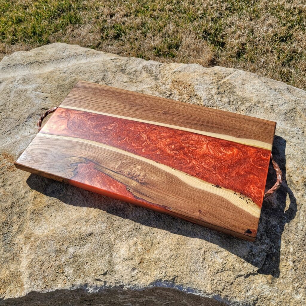 Charcuterie Board (oversized)- Copper Penny Epoxy - True Grit Woodworking